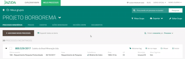 Organize seus processos por tags