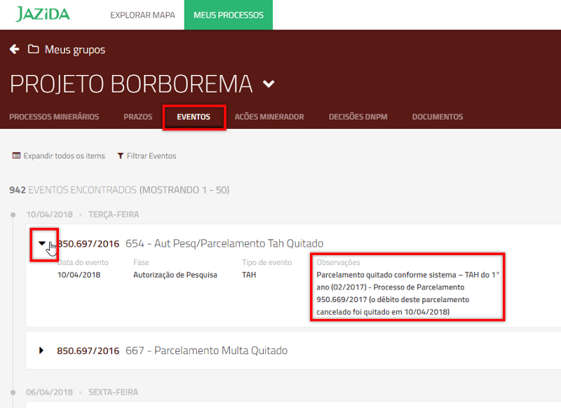 Saiba qual é o documento diverso protocolizado em um processo minerário usando o Jazida
