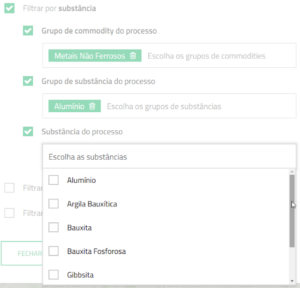 Filtro por substância