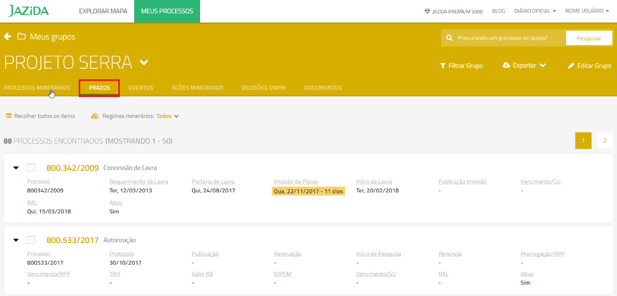 Seus prazos por regime minerário