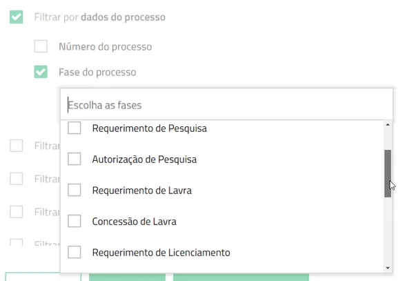 Filtrar por dados do processo