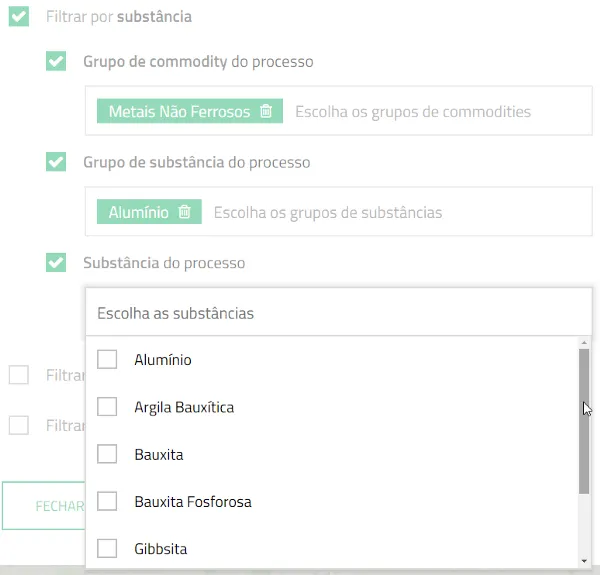 Filtro por substância