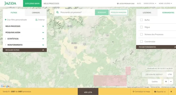 Régua no mapa