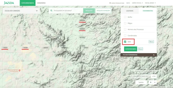 Habilite o GRID de coordenadas no mapa